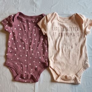 Okie Dokie Newborn Girl Bodysuit Bundle Polka Dot Grandma Print Pink And Orange